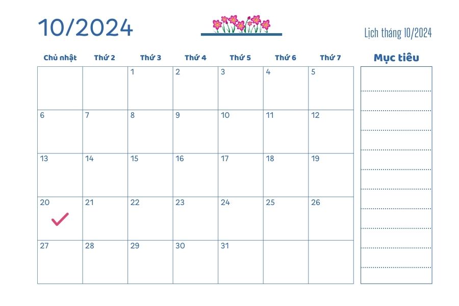 Ngày 20/10/2024 sẽ rơi vào ngày chủ nhật.